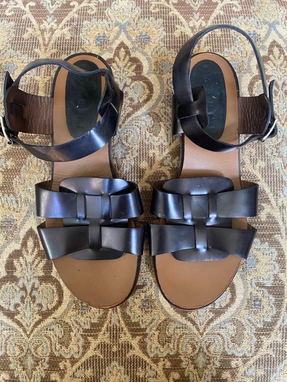 Marni Women’s Black Woven Leather Ankle-Strap Block Heel Sandals Sz 40 Preowned - Picture 2 of 15
